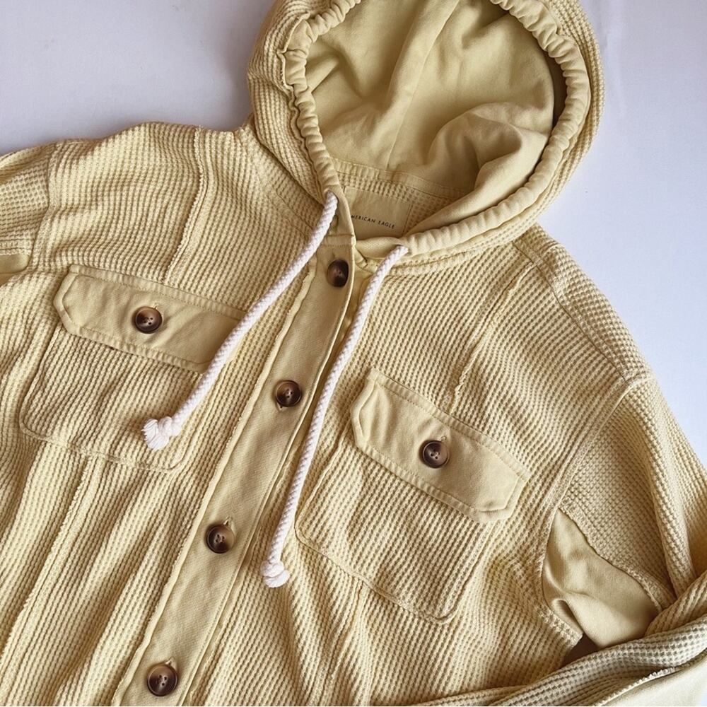 Aerie Waffle Button Hoodie Shacket Sweater - Picture 5 of 8